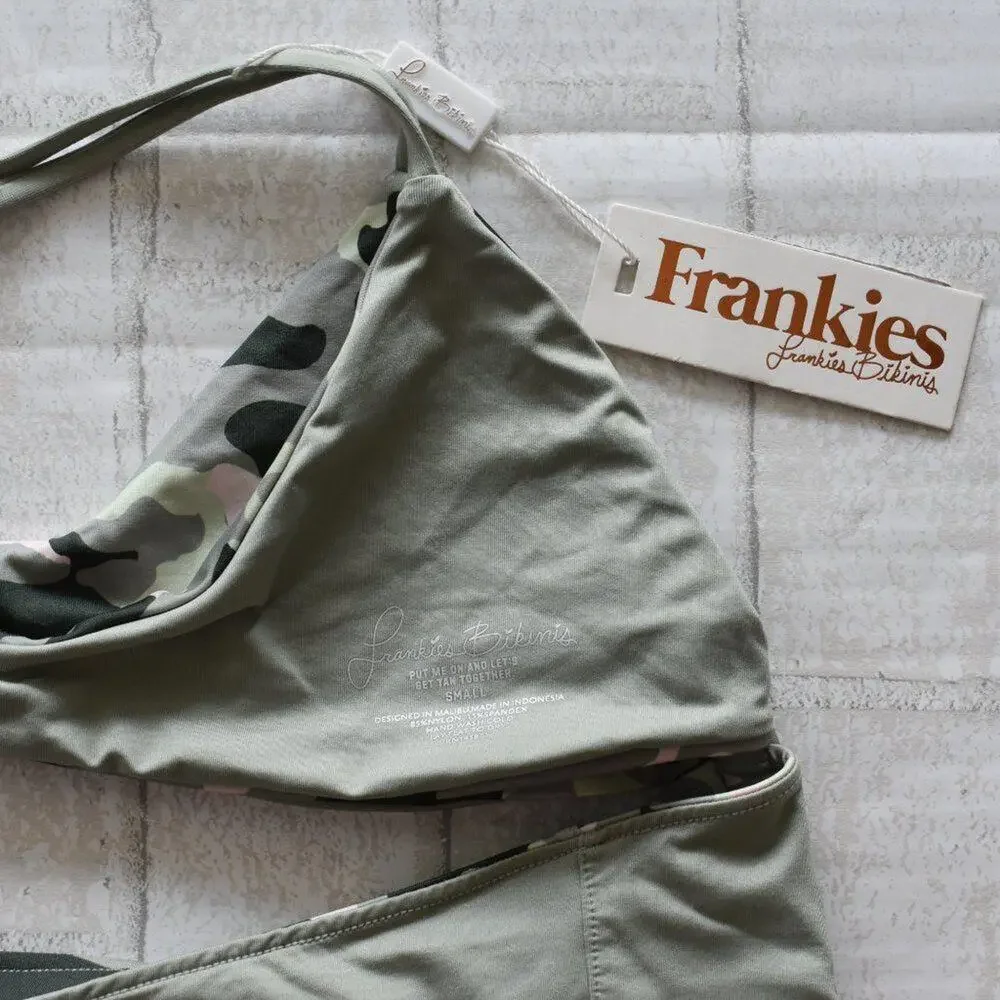 Frankies Bikinis Finn Corset Bikini Top - Cutout - Camo - Small - NWT